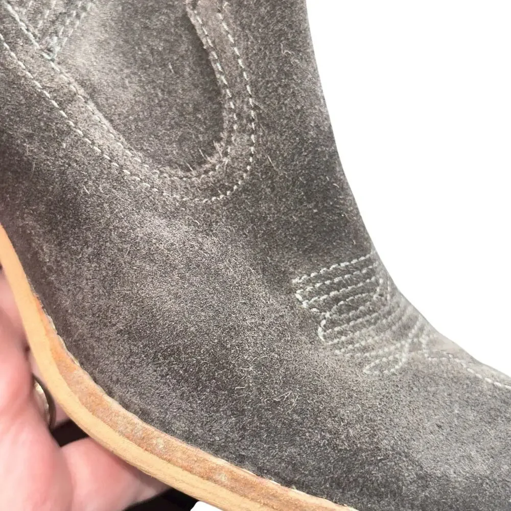 Dolce Vita Gray Suede Western Ankle Boots Women’s 7.5 Stacked Heel Booties